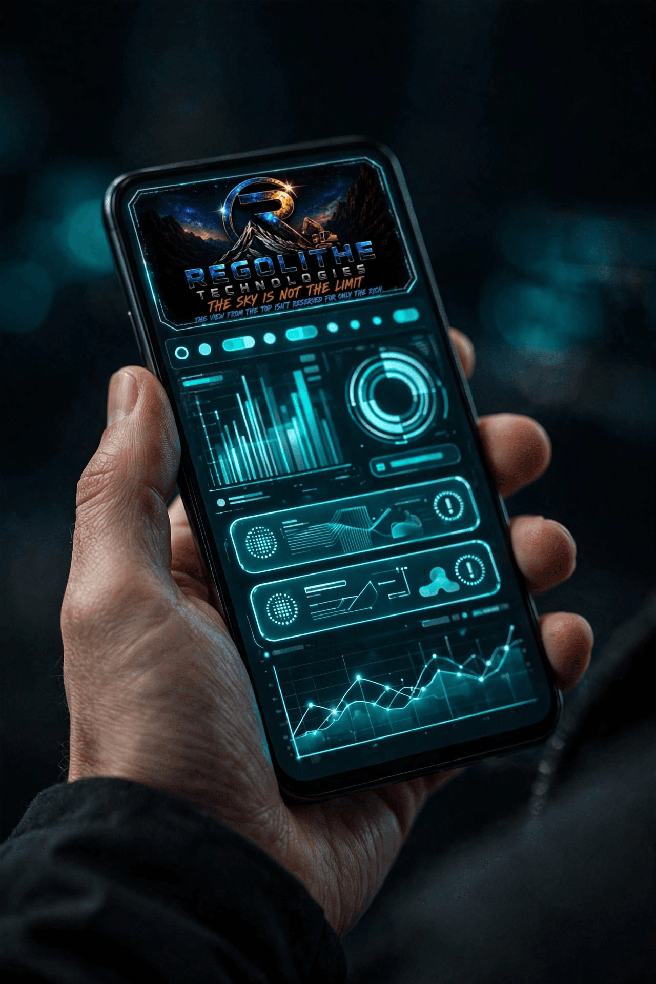 Hand holding a phone displaying a mobile operations dashboard